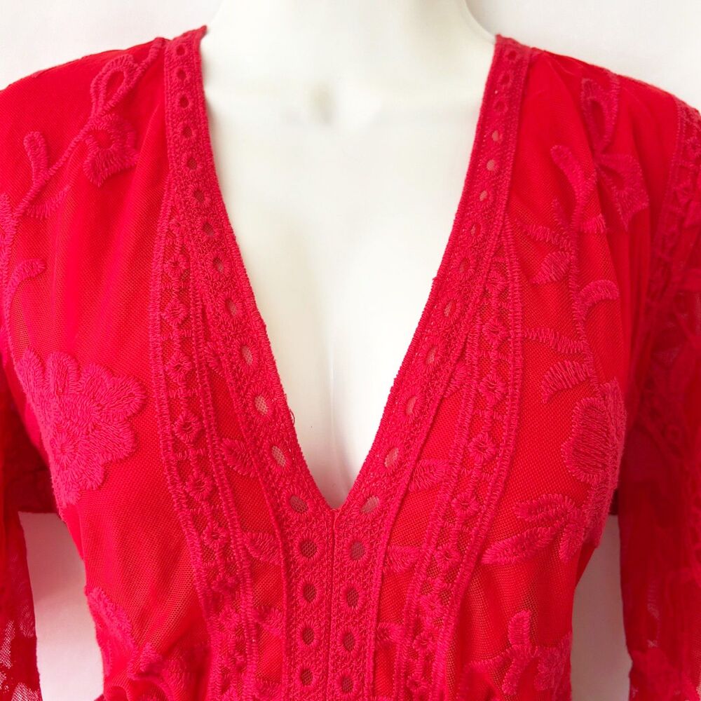 Socialite Red Sheer Lace Maxi Dress Romper Shorts (XL) Garden Wedding Party - Picture 3 of 15